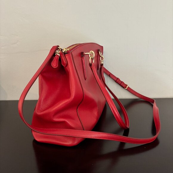 Coach Christie Carryall Cherry Red Crossgrain Leather Satchel - Picture 3 of 13